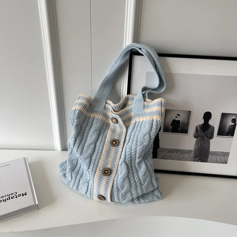 eybag - Autumn and Winter New Contrast Color Knitted Bag Women's Commuter Handbag Fashion Large Capacity One Shoulder Bag