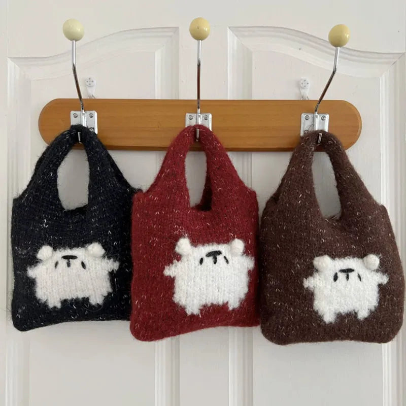 eybag - Female Student Casual Tote Cute Knitted Handbag Wrist Bag Autumn Winter Daily Shoulder Bags