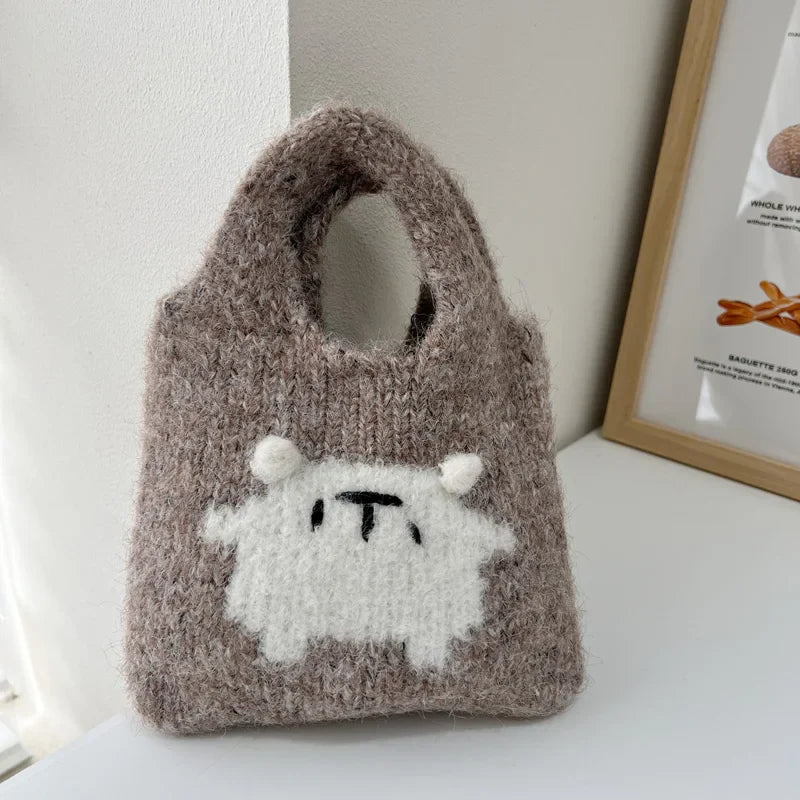 eybag - Female Student Casual Tote Cute Knitted Handbag Wrist Bag Autumn Winter Daily Shoulder Bags