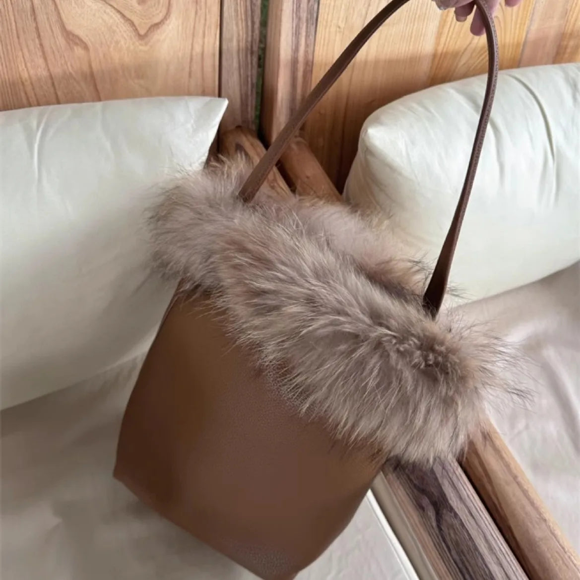 eybag - NEW fur Leather Bucket Bag for Women New Vintage messenger High Quality Simple Handbag Lady Shoulder Luxury bag female