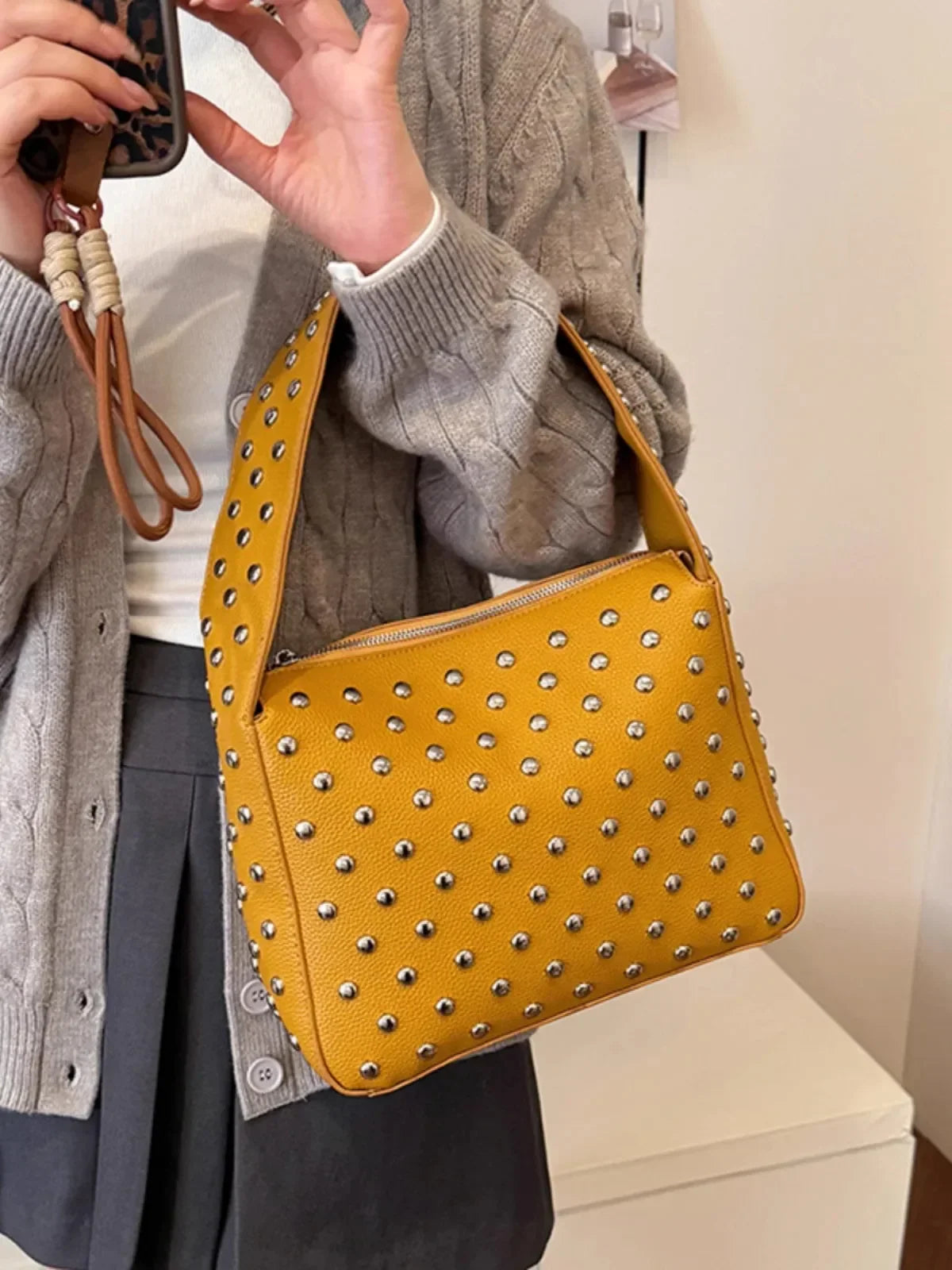 eybag - 2024 Autumn and Winter New Rivets Handbag Underarm Bag Women's Bag Street Trend Punk Women's Shoulder Bag Handbag