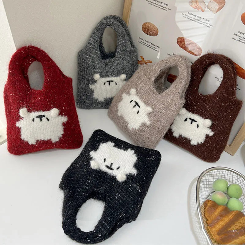 eybag - Female Student Casual Tote Cute Knitted Handbag Wrist Bag Autumn Winter Daily Shoulder Bags