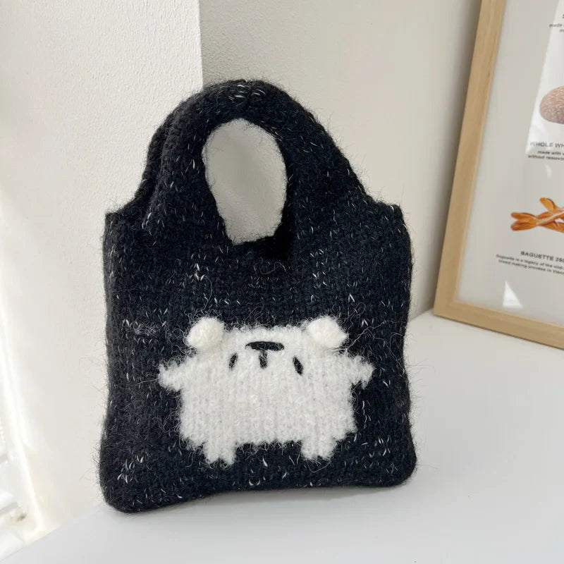 eybag - Female Student Casual Tote Cute Knitted Handbag Wrist Bag Autumn Winter Daily Shoulder Bags