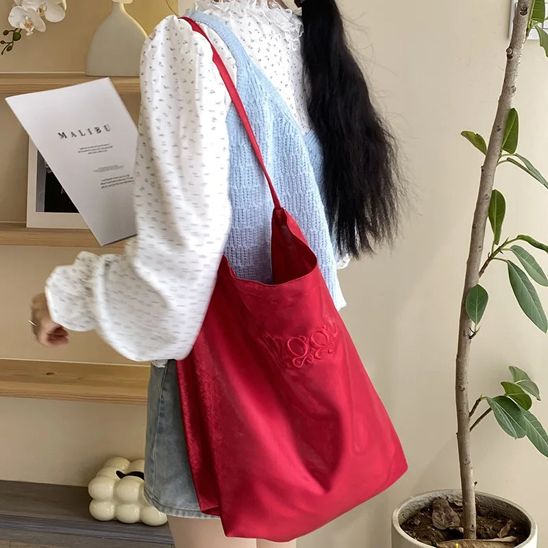 eybag - Women's Single Shoulder Bag Letter Embroidery Satin Large Capacity Tote Bags Leisure Commuter Handbag Lightweight