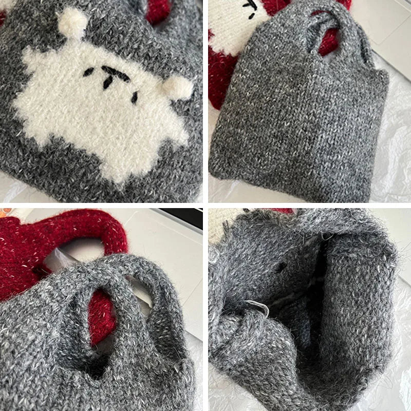 eybag - Female Student Casual Tote Cute Knitted Handbag Wrist Bag Autumn Winter Daily Shoulder Bags