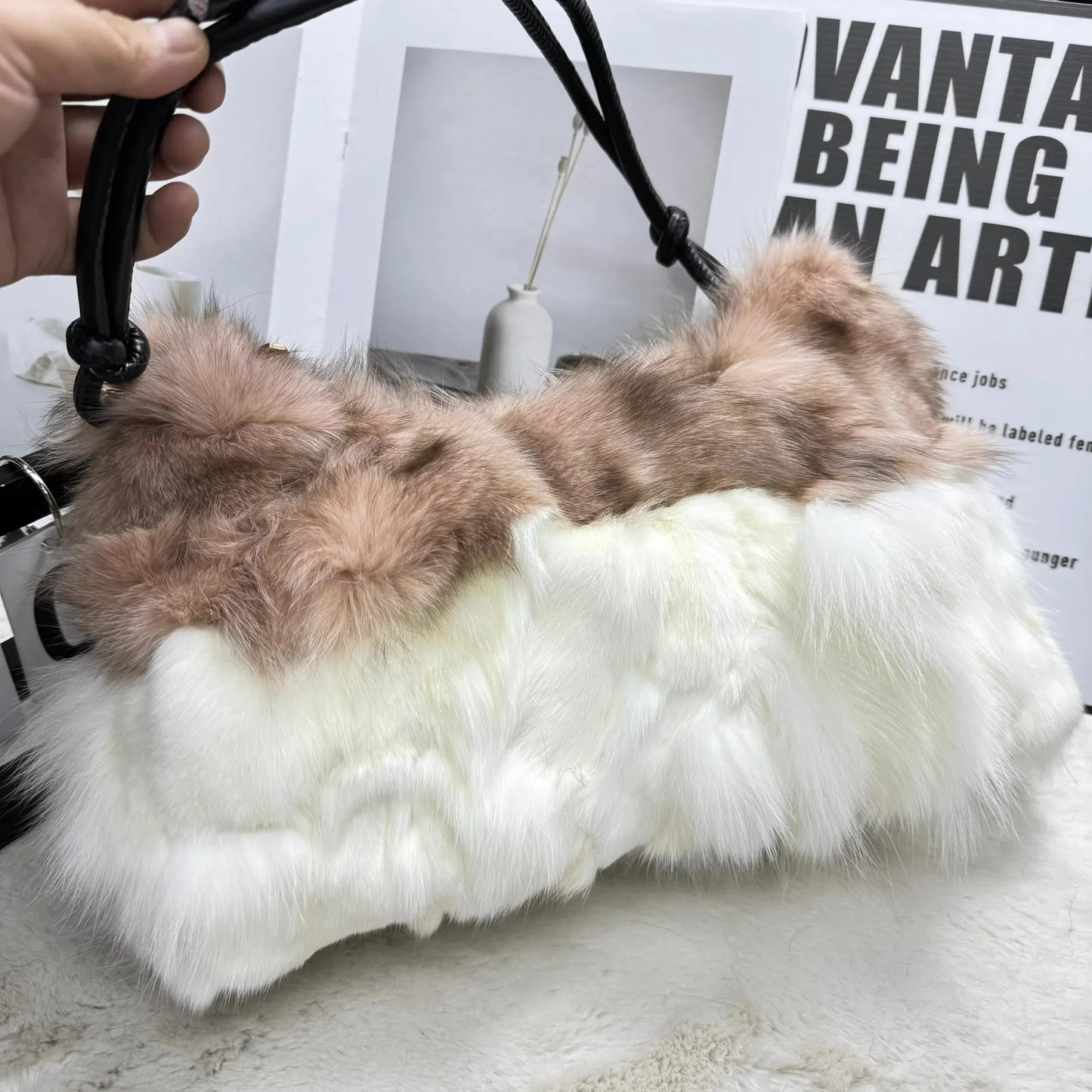 eybag - NEW Real Fox Fur Woman Ladies Crossbody Bags Designer Luxury Handbags Women Handbag Shoulder Bag Fuzzy Fluffy Tote Bag