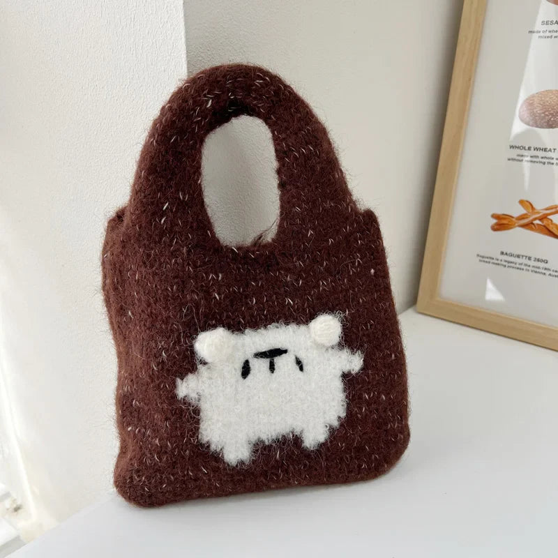 eybag - Female Student Casual Tote Cute Knitted Handbag Wrist Bag Autumn Winter Daily Shoulder Bags