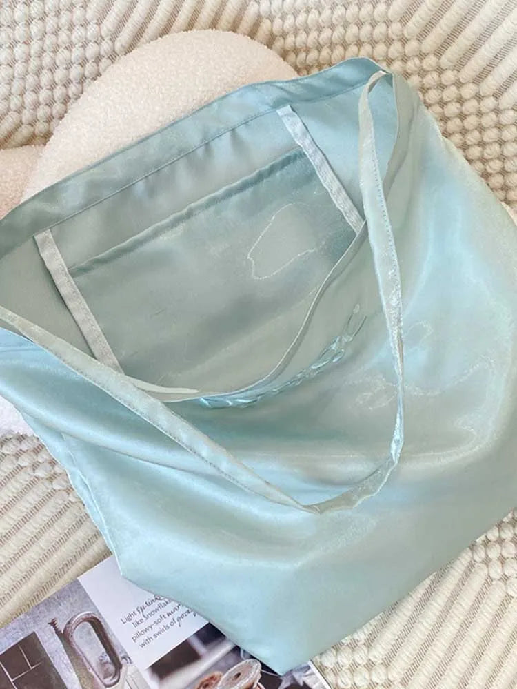 eybag - Women's Single Shoulder Bag Letter Embroidery Satin Large Capacity Tote Bags Leisure Commuter Handbag Lightweight