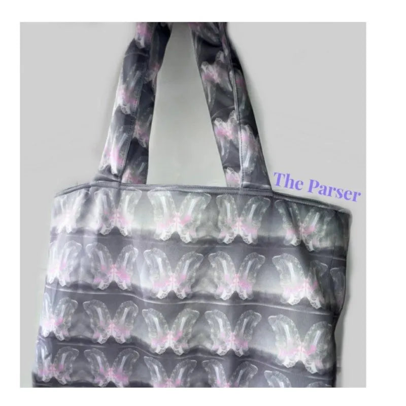 eybag - Butterfly Print Large Capacity Tote Bag Women Fairycore Aesthetic Canvas Casual Handbag Ladies Harajuku Shoulder Bags