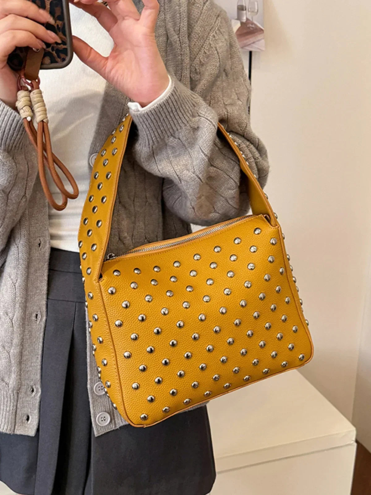 eybag - 2024 Autumn and Winter New Rivets Handbag Underarm Bag Women's Bag Street Trend Punk Women's Shoulder Bag Handbag