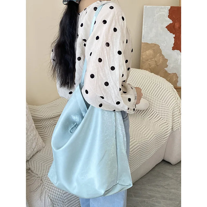 eybag - Women's Single Shoulder Bag Letter Embroidery Satin Large Capacity Tote Bags Leisure Commuter Handbag Lightweight