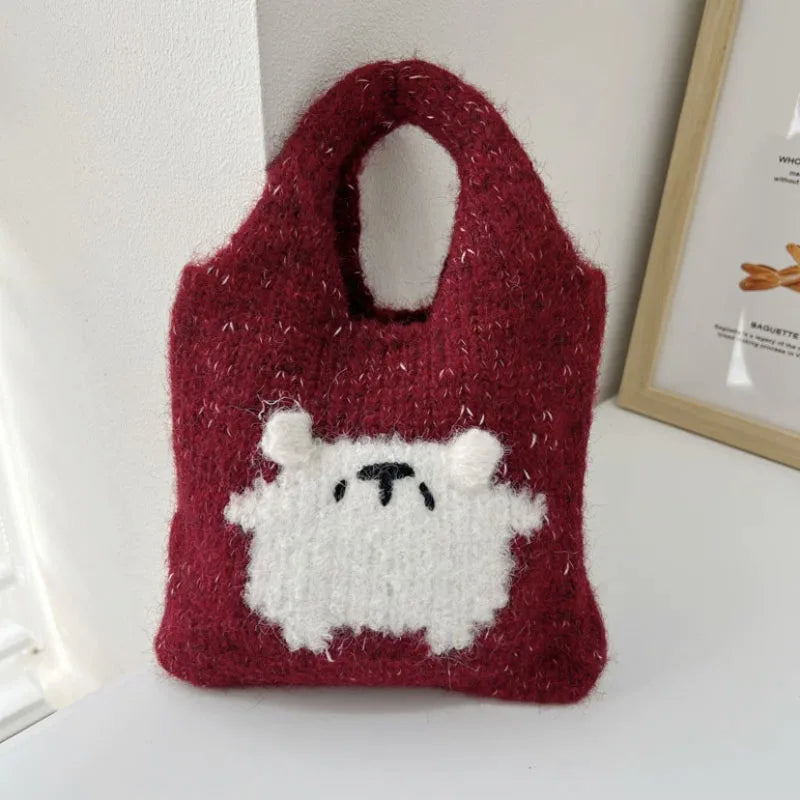 eybag - Female Student Casual Tote Cute Knitted Handbag Wrist Bag Autumn Winter Daily Shoulder Bags