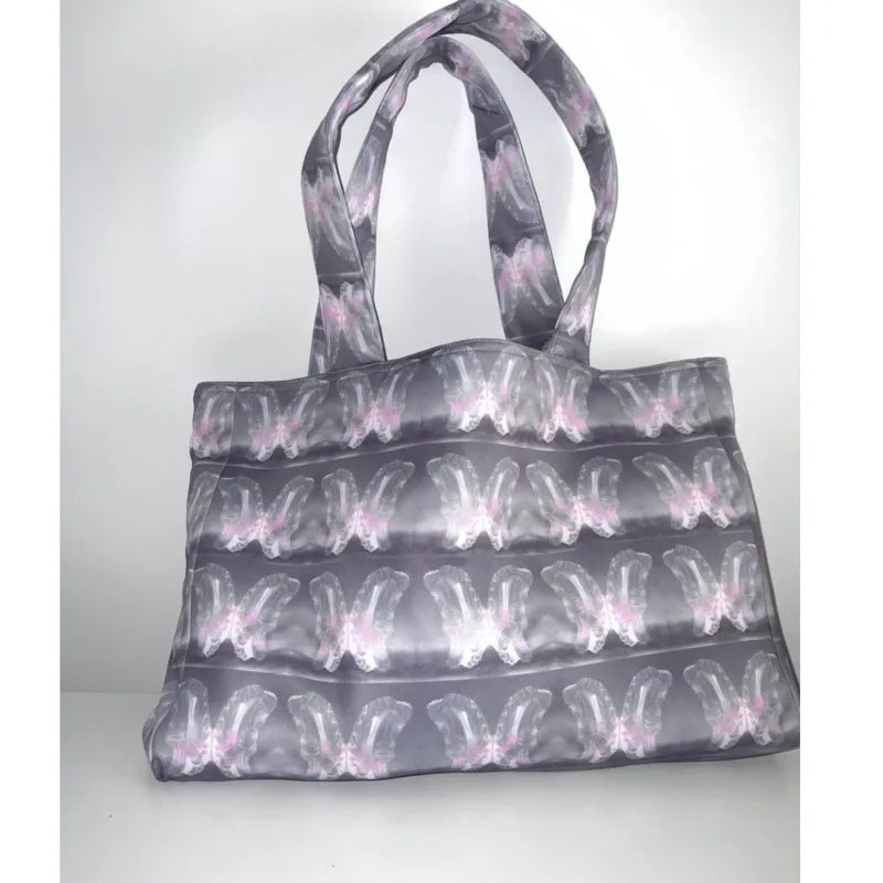 eybag - Butterfly Print Large Capacity Tote Bag Women Fairycore Aesthetic Canvas Casual Handbag Ladies Harajuku Shoulder Bags