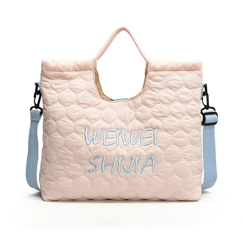 eybag - Brand Designer Nylon Pleated Women's Shoulder Bag Casual Embroidery Padding Crossbody Bag Large Capacity Bucket Handbag