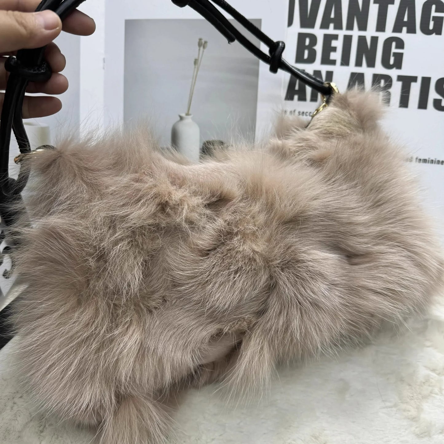 eybag - NEW Real Fox Fur Woman Ladies Crossbody Bags Designer Luxury Handbags Women Handbag Shoulder Bag Fuzzy Fluffy Tote Bag