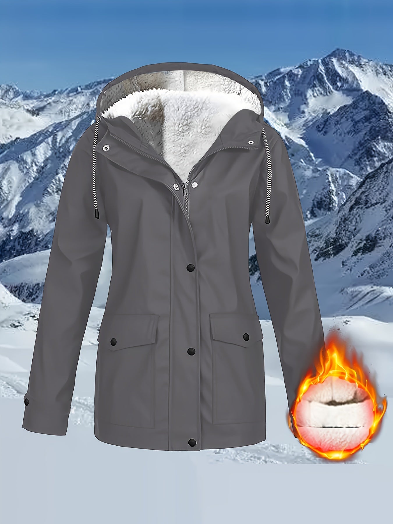 Cozy Faux Fur Lined Windbreaker Jacket - Trench Coats with Flap Pockets, Long Sleeve, Zip-up, Casual, Warm, and Water Resistant - Perfect for Outdoor Activities and Daily Wear