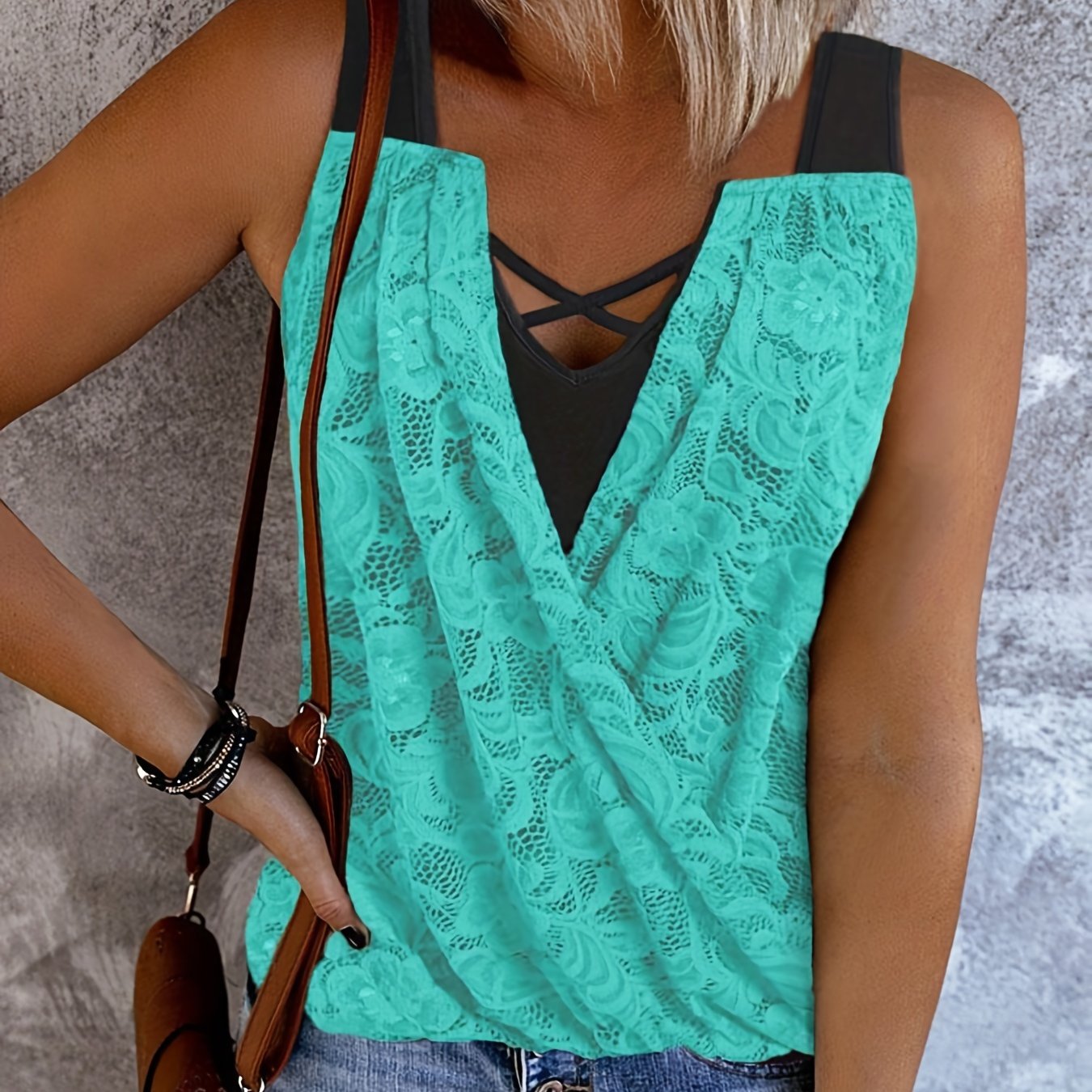 Chic Ruched Sleeveless Tank Top - Lace Detailing, Comfort Fit for Casual Summer Days, Womens Fashion