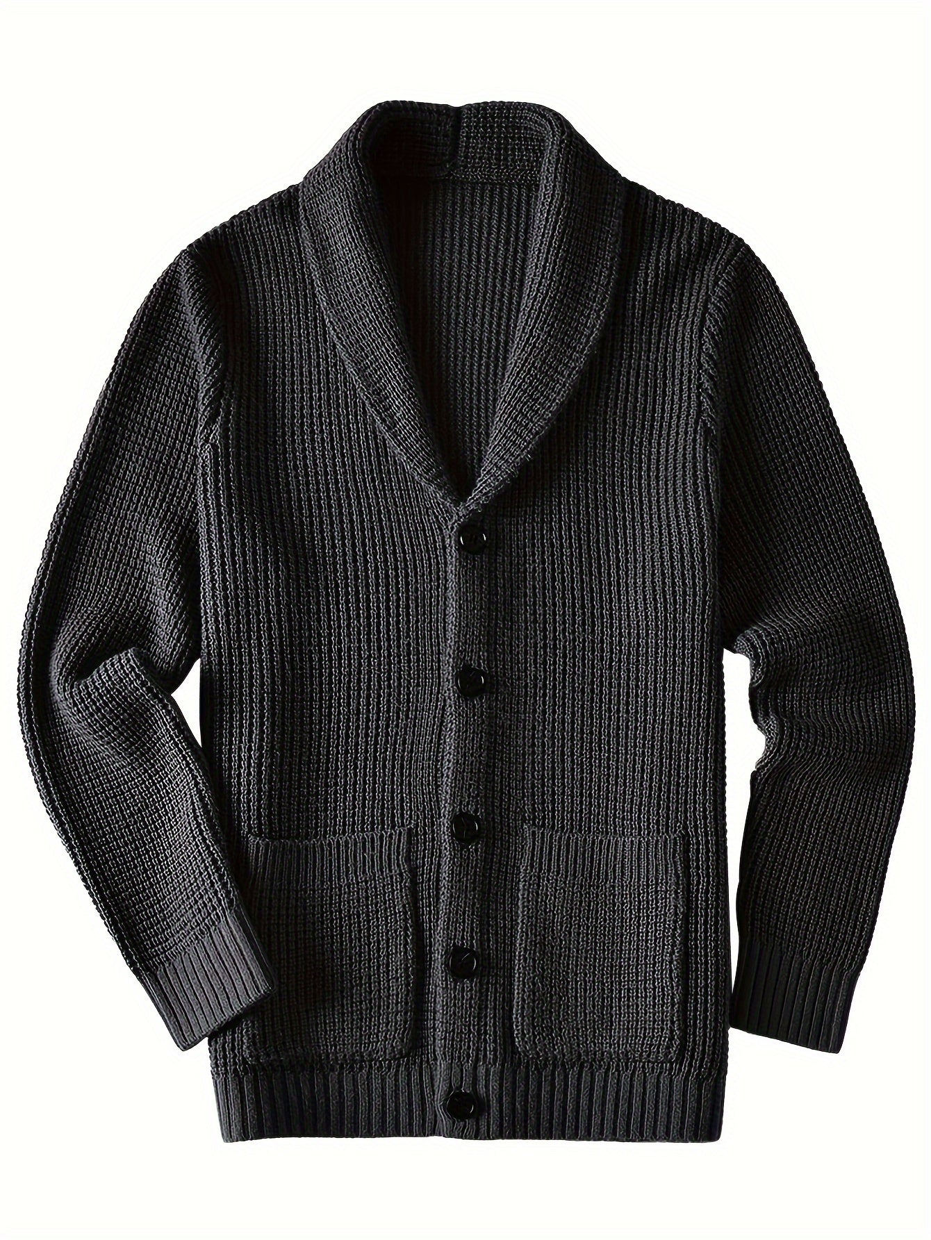 Mens Long Sleeve Green Shawl Collar Solid Color Acrylic Knit Cardigan Sweater with Pocket - Soft, Slight Stretch Fabric, Regular Fit, Placket Closure - Perfect for Fall and Winter Seasons
