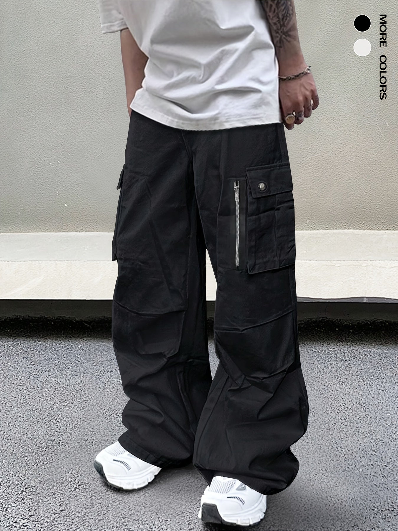 Men's Solid Color Baggy Cargo Pants, Casual Stylish Camping Hiking Outdoor Trousers As Gift