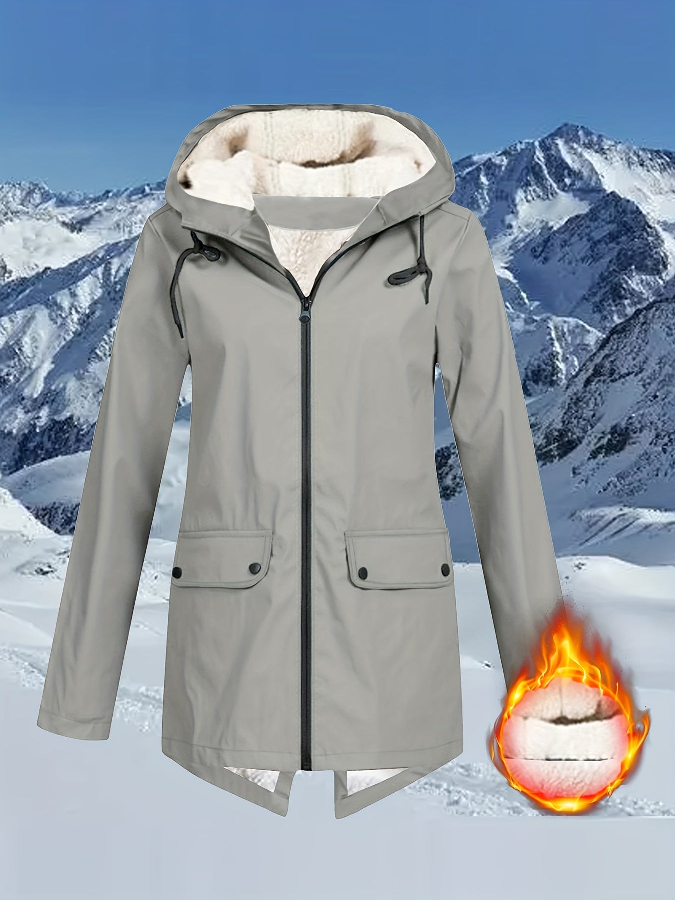 Womens Quilted Fleece Zip-Up Hooded Jacket - Wind-resistant, Adjustable Drawstring, Stylish Solid Colors - Ultra-Comfortable, Long Sleeve Outerwear for Casual Daily Wear