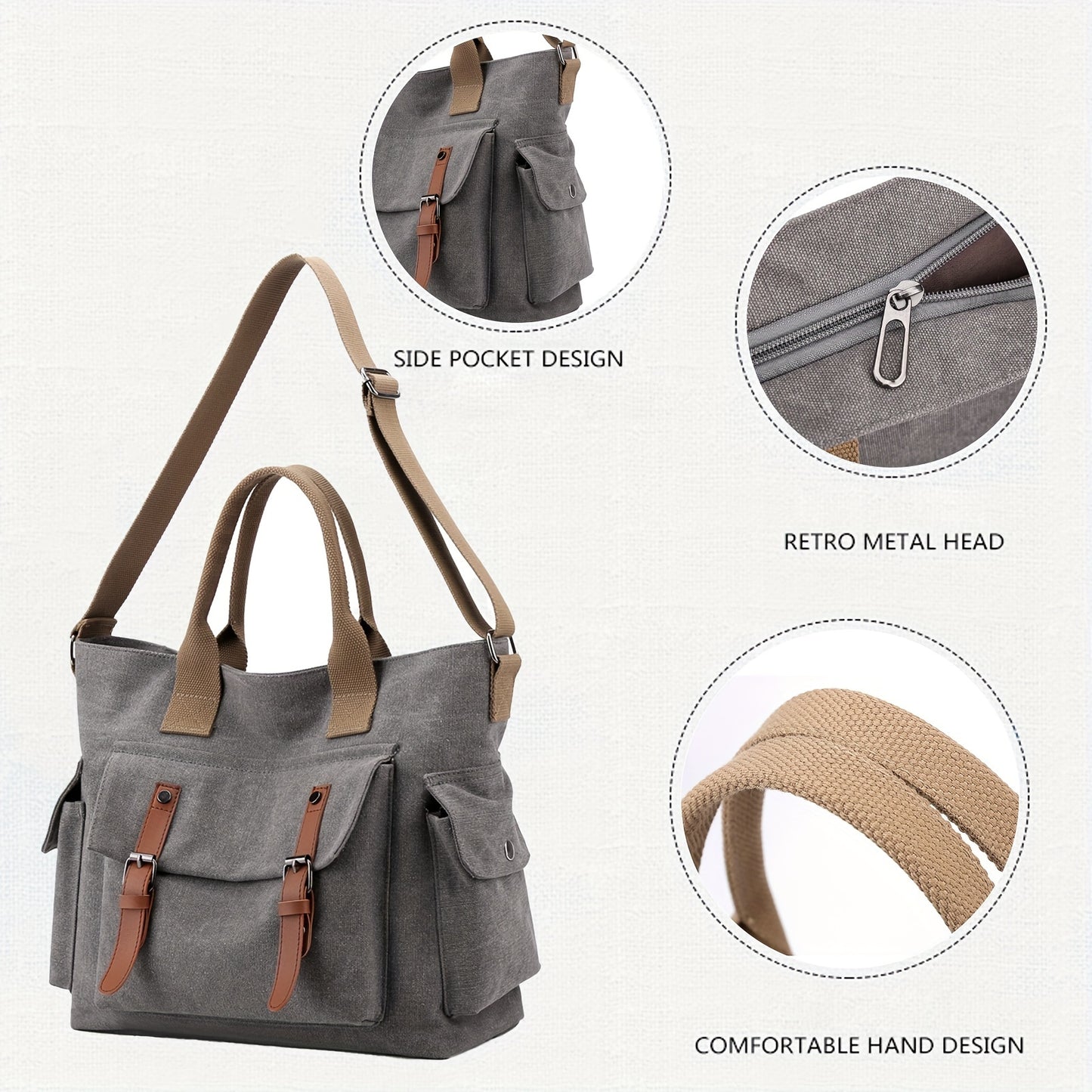Large Canvas Tote Bags Hobo Crossbody Bag Purse for Women Vintage Casual Travel Shoulder Bags Handbags for Girl Beach Camping Park Messager Bag