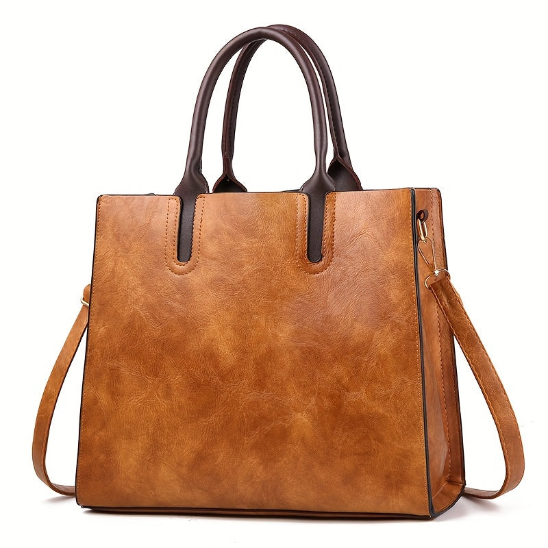 Women's Vintage Commuter Tote Bag New Soft Leather Fashion Tote, PU Material, Zipper Closure, Waxed Edges, Available in Red, Black, Pink, Beige, Grey, Green - No Included Components