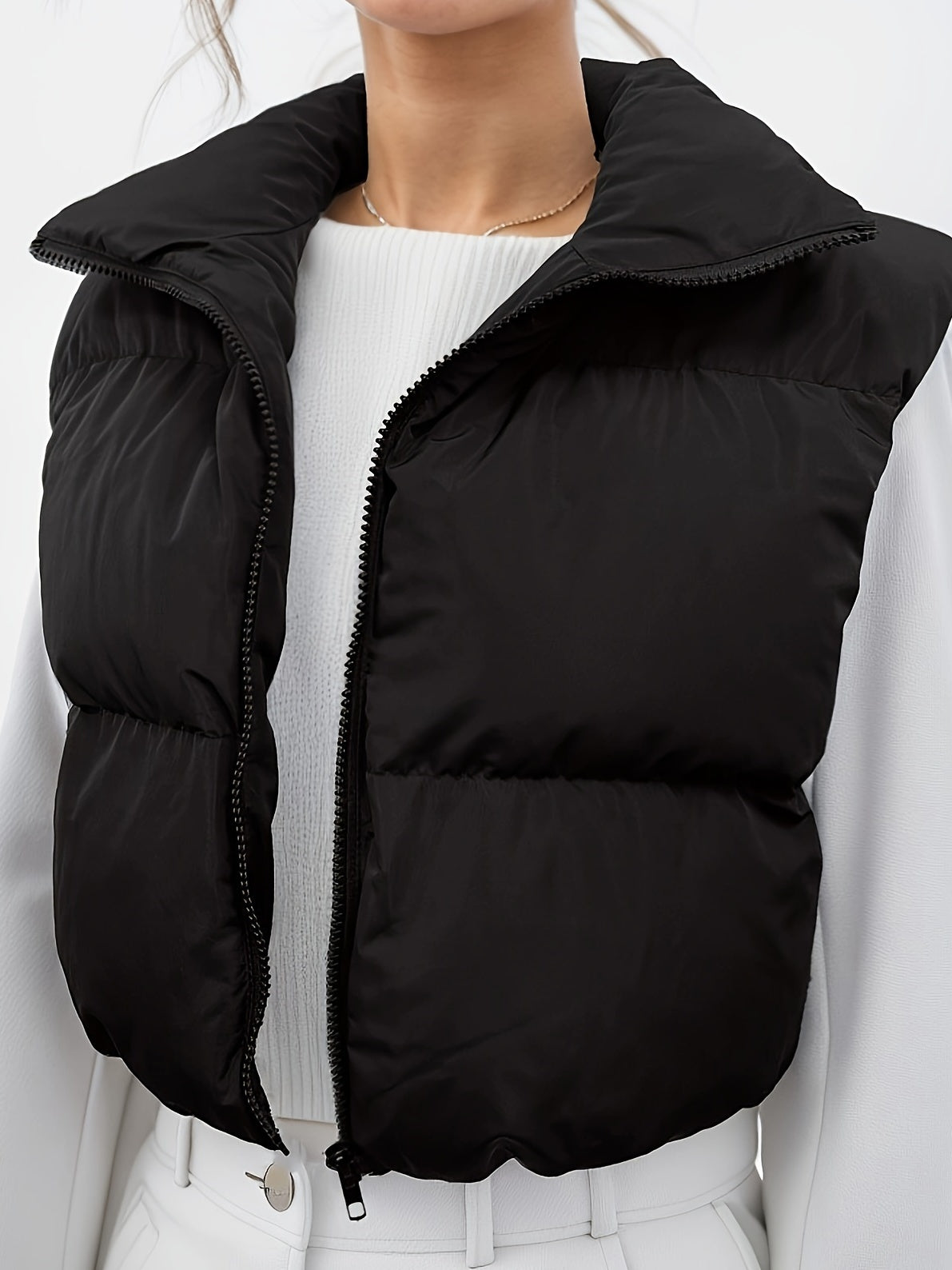 Stylish High Neck Sleeveless Vest Coat - Zip-Up, Casual, Solid Color, Women's Outerwear - Perfect for Daily Wear, Travel, and Outdoor Activities