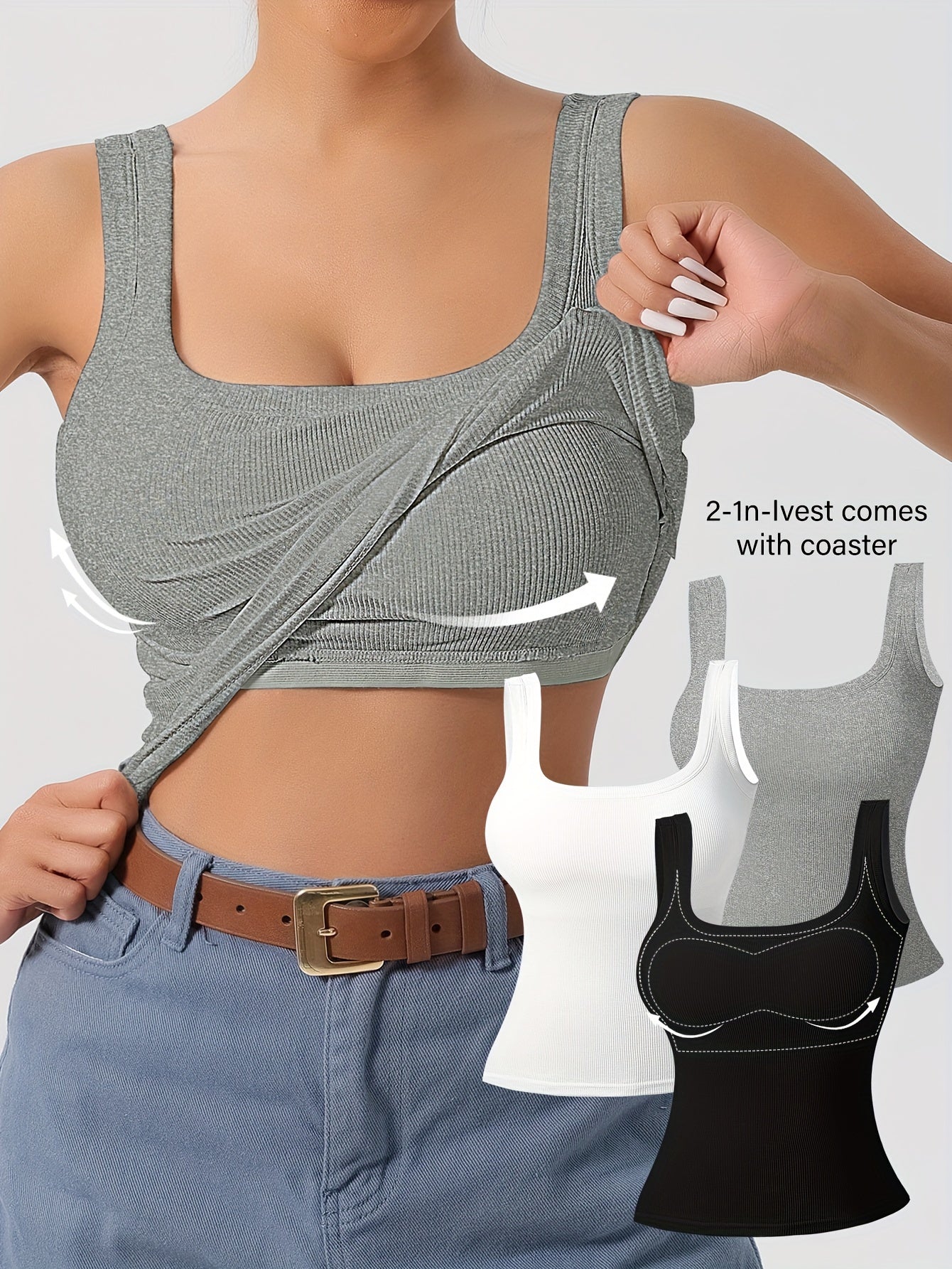 3-Pack Solid Color Super Slim Fit Tank Top - Classic Square Neck, Sleeveless, Versatile, and Easy to Pair - Pack of 3 for Endless Outfit Possibilities, Exclusively Designed for Women, Perfect for Casual, Everyday Wear
