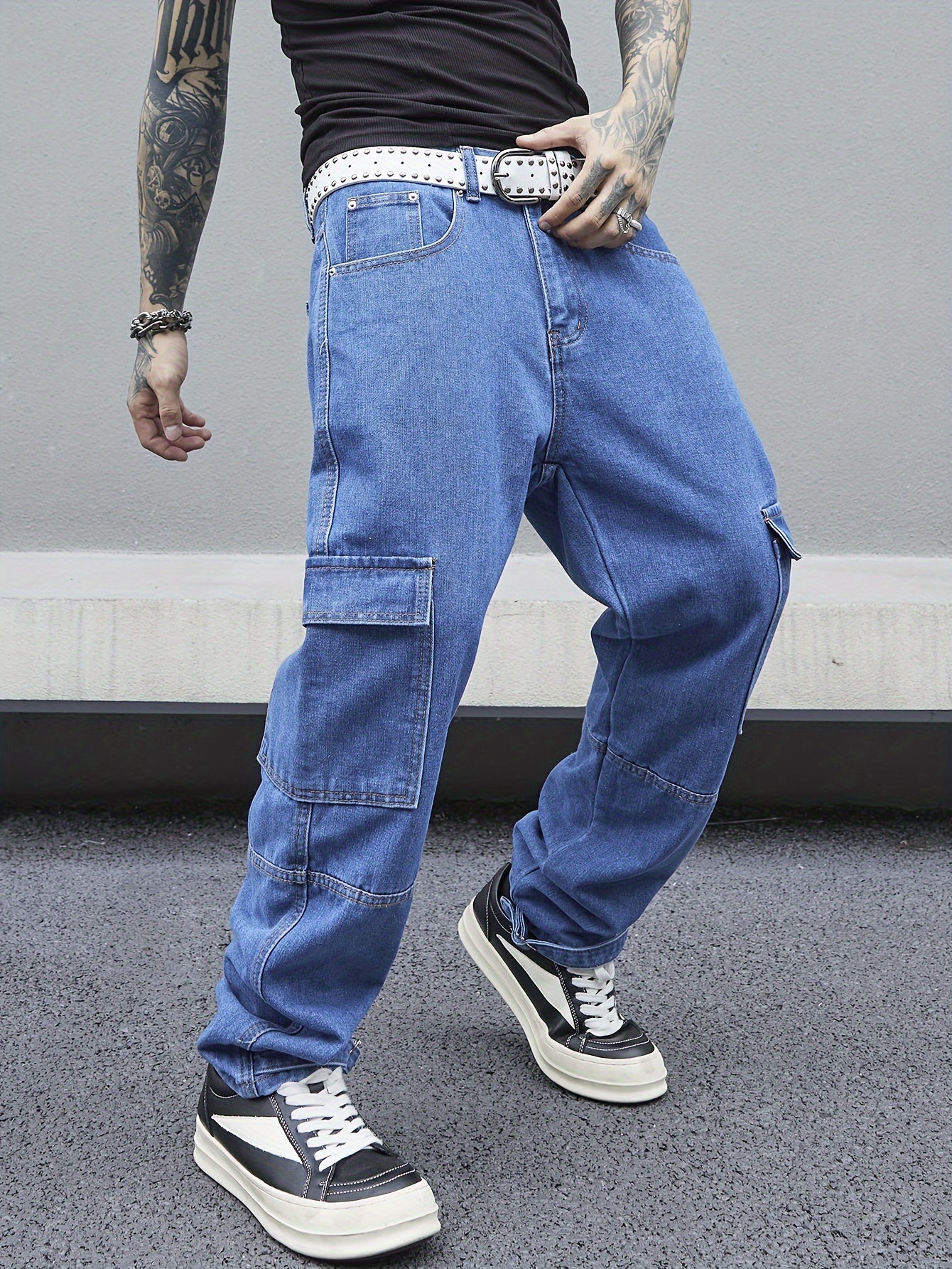 Men's Loose Fit Wide Leg Jeans, Men's Stylish Comfy Denim Pants, Street Style Fashion