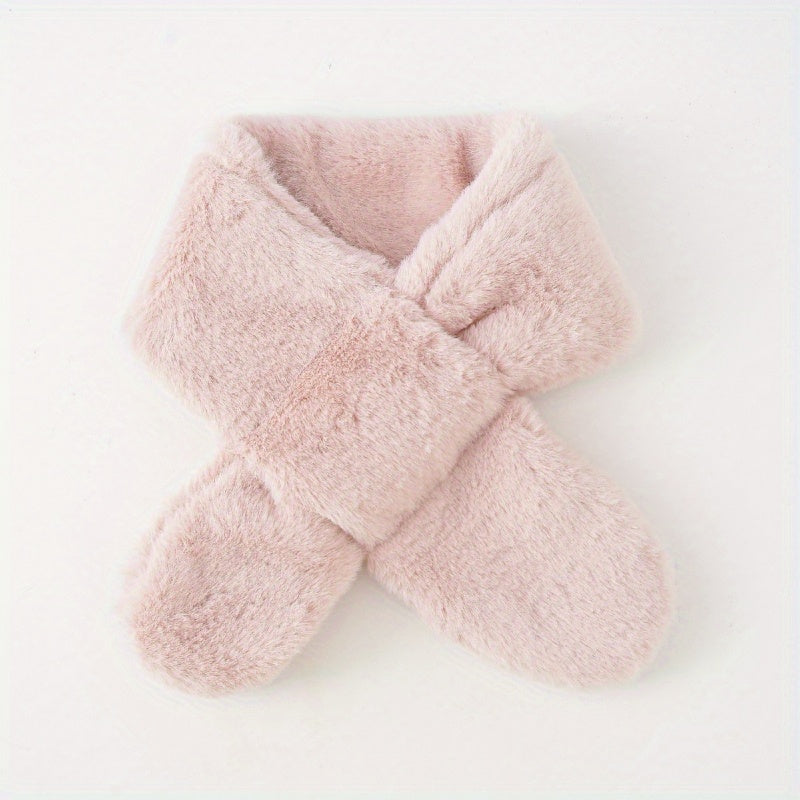 1pc Simple Cute Round Neck Children's Solid Color Fur Scarf For Autumn And Winter