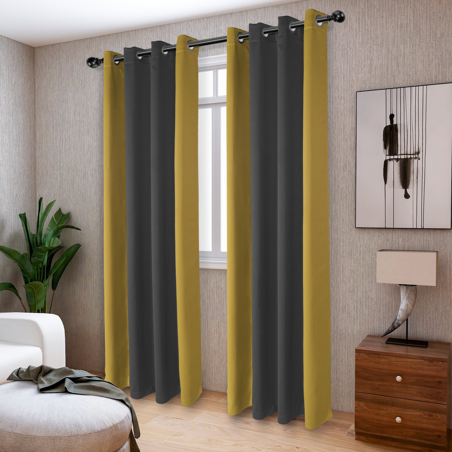 1pc Stylish Double Color Block Blackout Curtains for Living Room and Bedroom - Perfect for Room Decor and Home Decor