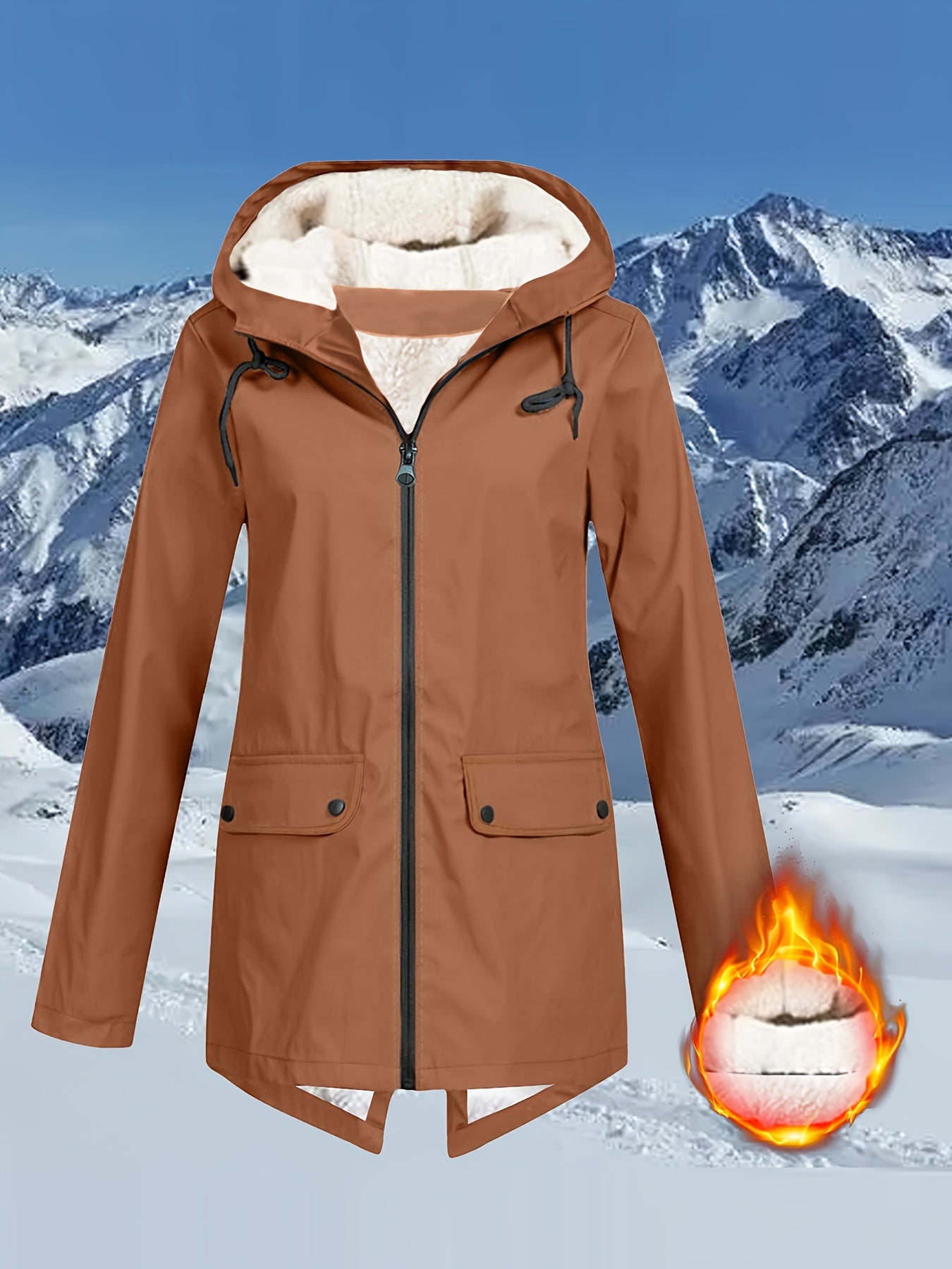Womens Quilted Fleece Zip-Up Hooded Jacket - Wind-resistant, Adjustable Drawstring, Stylish Solid Colors - Ultra-Comfortable, Long Sleeve Outerwear for Casual Daily Wear