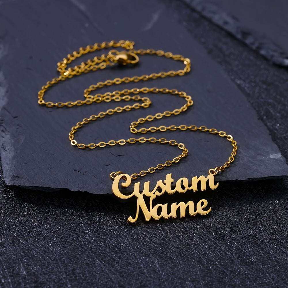 Personalized Hollow Two Names Necklace, Customized Stainless Steel Double Layer Letter Name Pendant Necklace