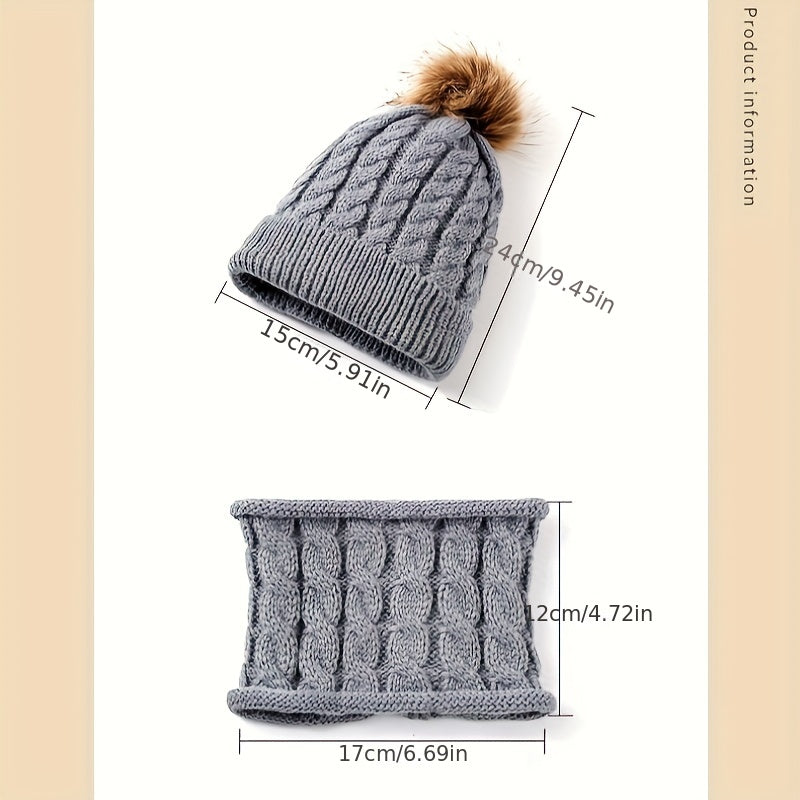 2pcs/set Plain Color Children's Knitted Hat & Neck Scarf For Winter