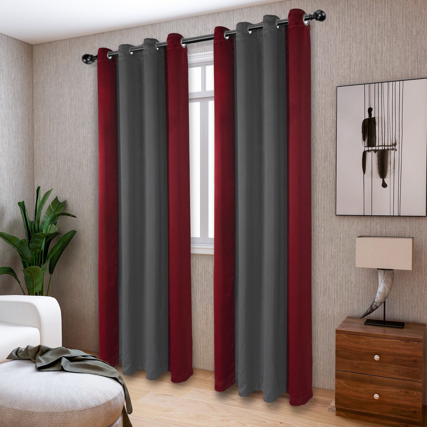 1pc Stylish Double Color Block Blackout Curtains for Living Room and Bedroom - Perfect for Room Decor and Home Decor