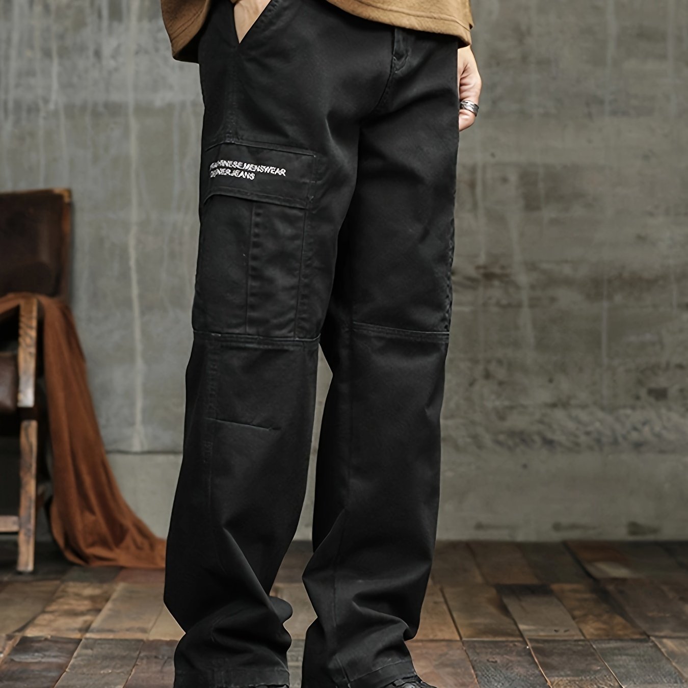 Men's Stylish 100% Cotton Loose Solid Pants With Pockets, Casual Breathable Comfy Trousers For City Walk Street Hanging Outdoor Activities