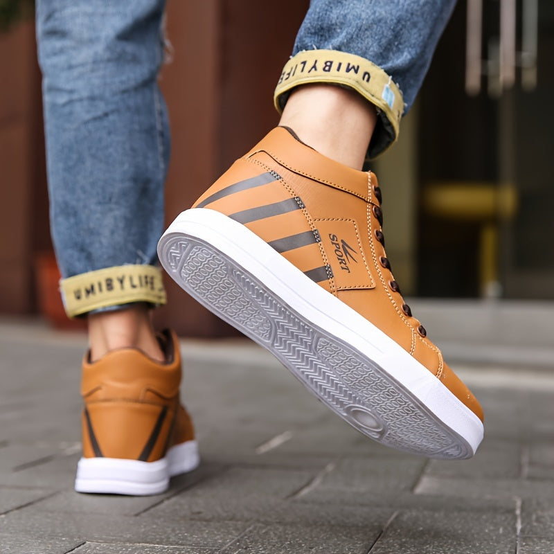 Plus Size Mens Skateboard Shoes - Fashionable and Stylish Vibrant Single-Tone Hue Ankle-High Supportive Design Ultra-Comfortable Cushioning Slip-Resistant Outsole Secure and Adjustable Fastening Durable and Grip-Enhancing Rubber Sole - Ideal for Skateboar