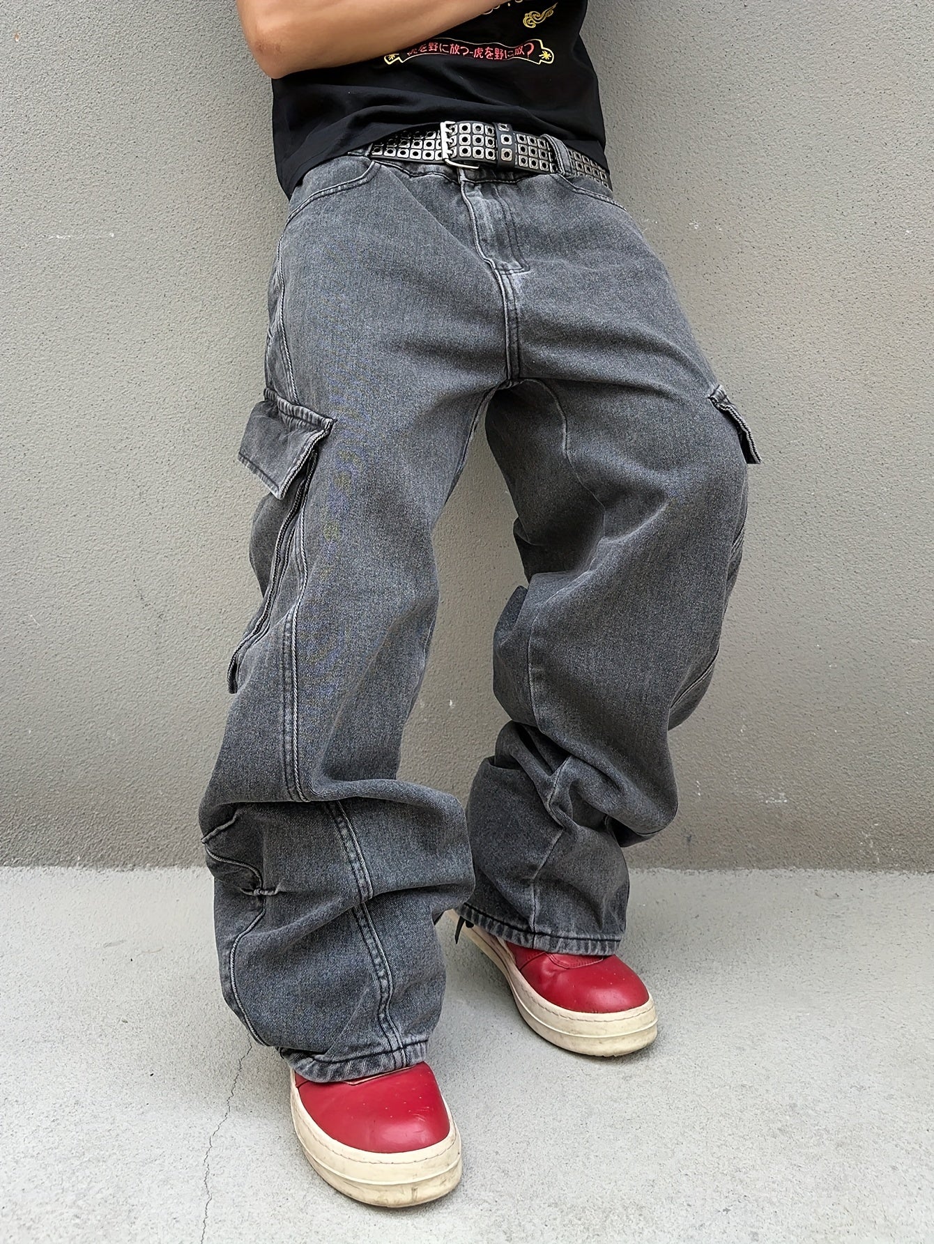 Relaxed Fit Wide Leg Cargo Jeans - Men's Stylish Comfortable Denim Pants for Street Fashion - Loose Fit, Comfy, Fashionable, and Practical