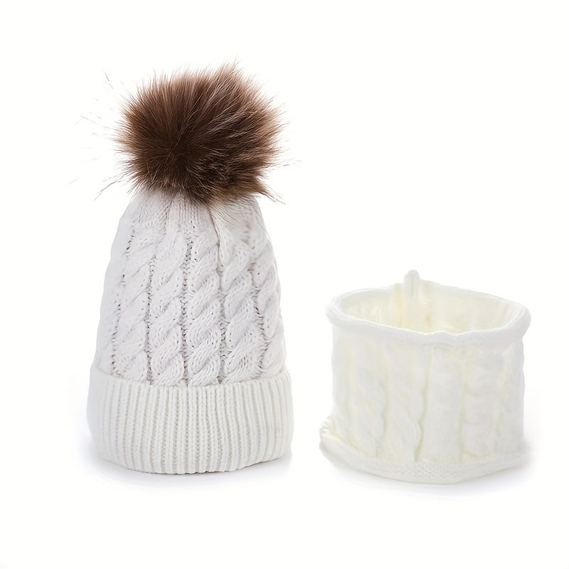 2pcs/set Plain Color Children's Knitted Hat & Neck Scarf For Winter