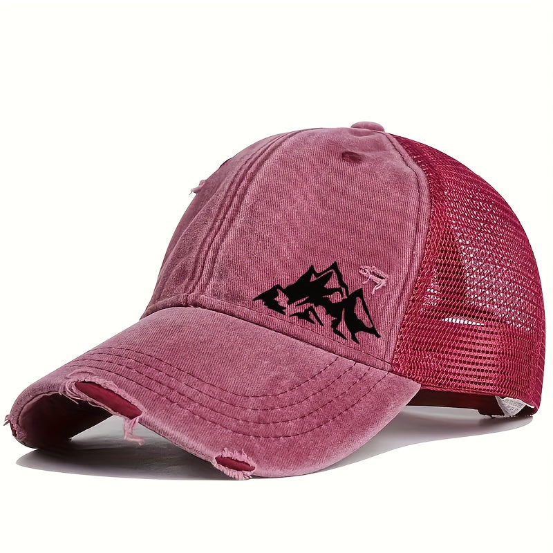 1pc Unisex Lightweight Solid Color Sports Baseball Cap with Hill Print Pattern - Adjustable Fit, Perfect for Outdoor Sports and Ideal Gift Choice
