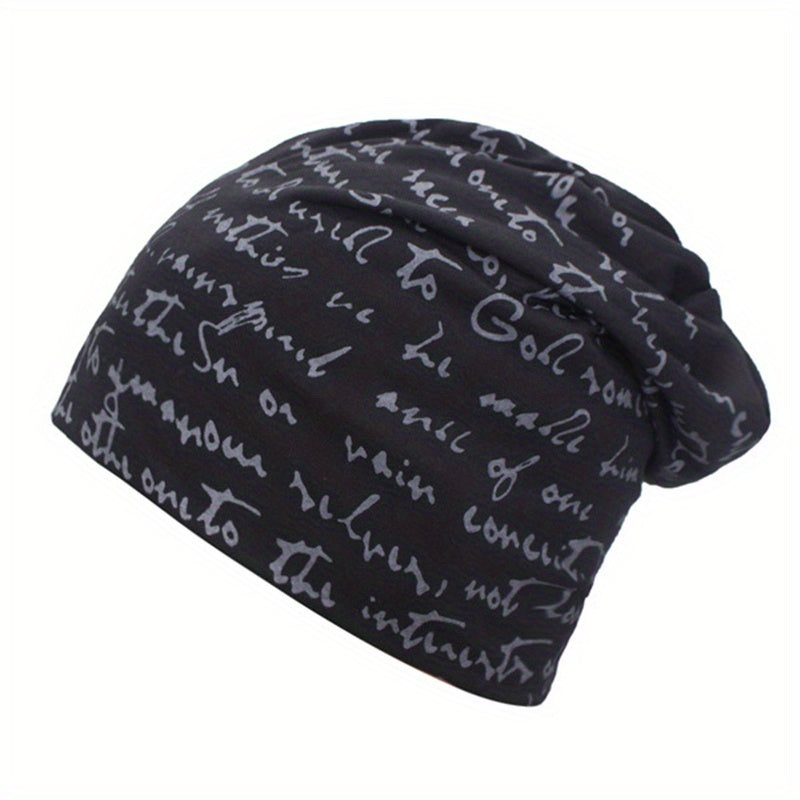Comfy Cotton Beanie - Stretchable & Breathable Unisex Cap with Chic Geometric Pattern, Ideal for Sports & Gifts