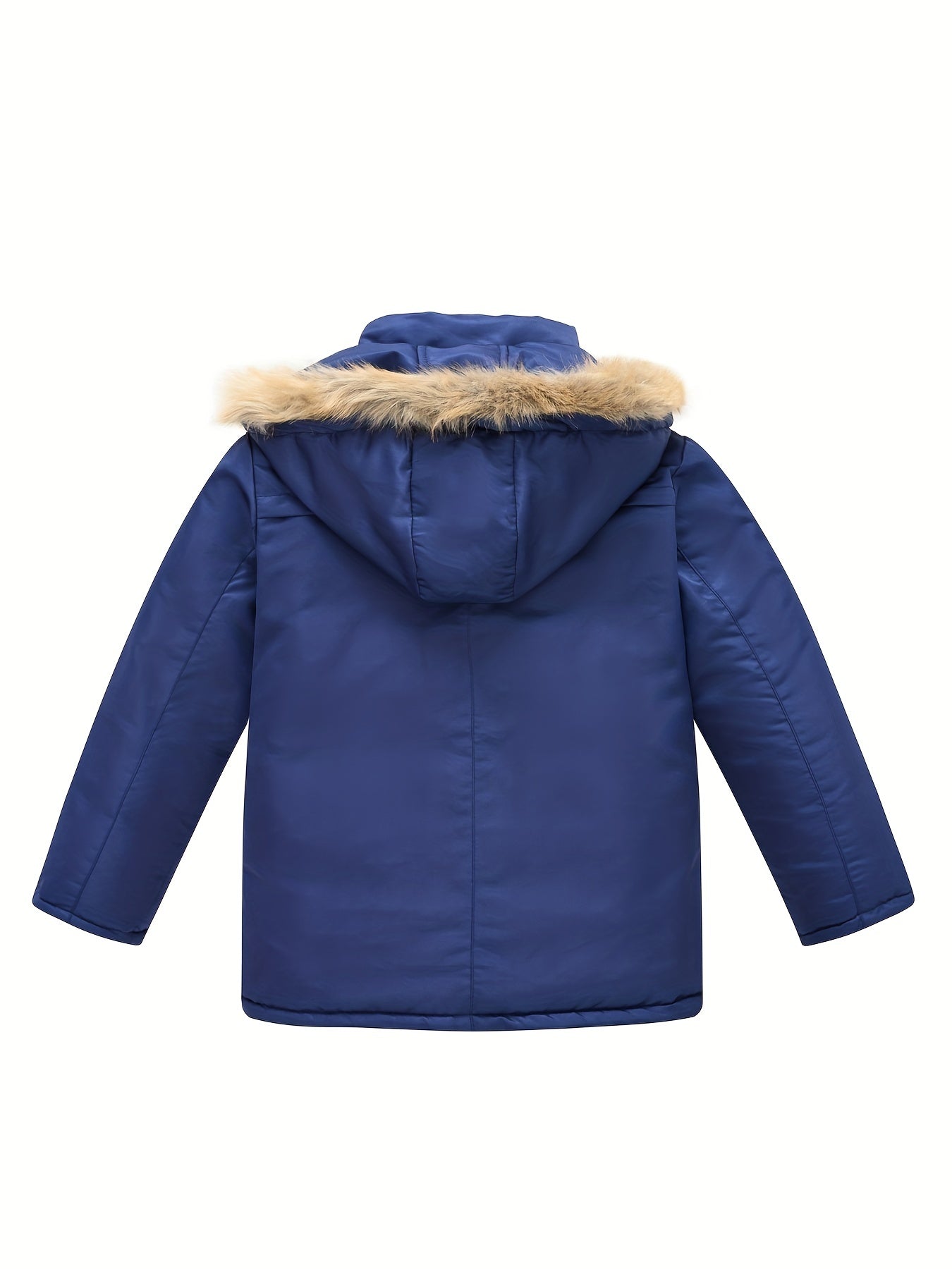 Teenagers Lapel Collar Winter Coat - Detachable Hood, Zipper Closure, Polyester Fabric, Regular Fit, Hand Washable - Solid Color, Casual Style, Woven Construction