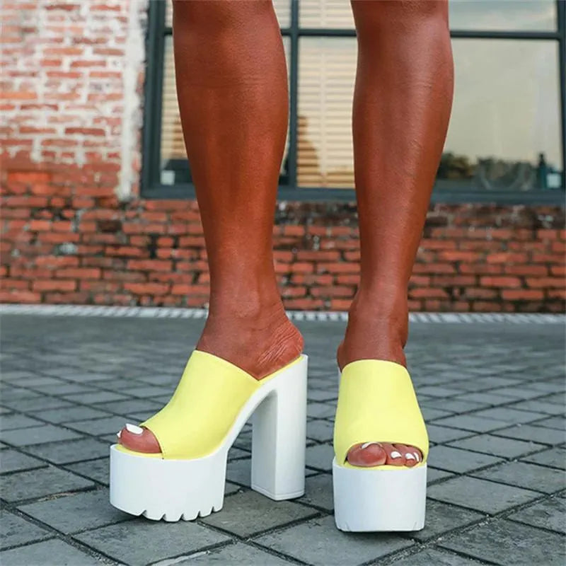 Slippers Women Summer Luxury Platform High Heels Punk Nightclub Party Shoe Sexy Elegant White Black Yellow Sandals