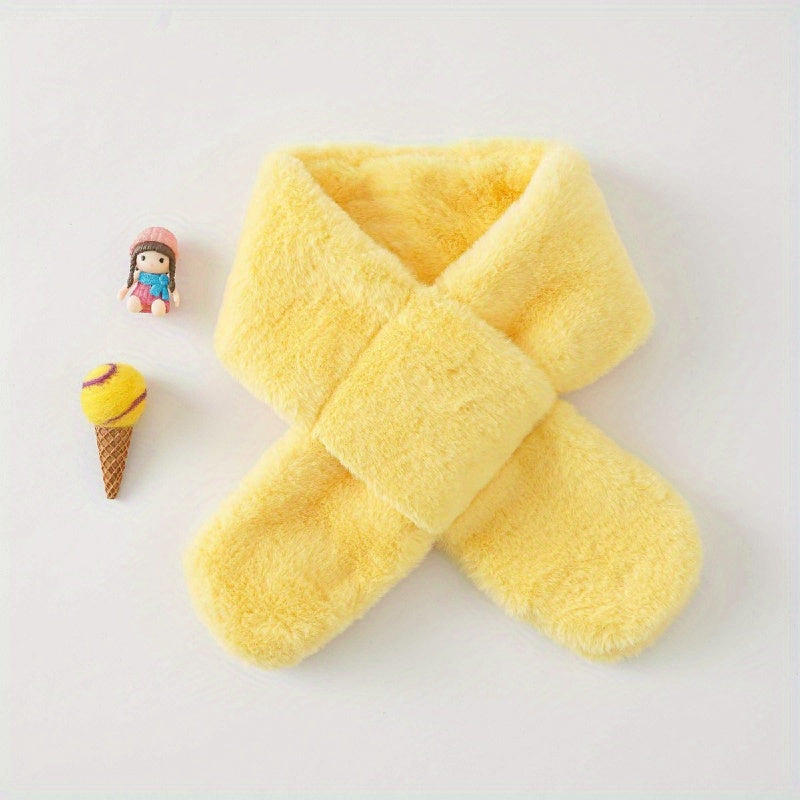 1pc Simple Cute Round Neck Children's Solid Color Fur Scarf For Autumn And Winter