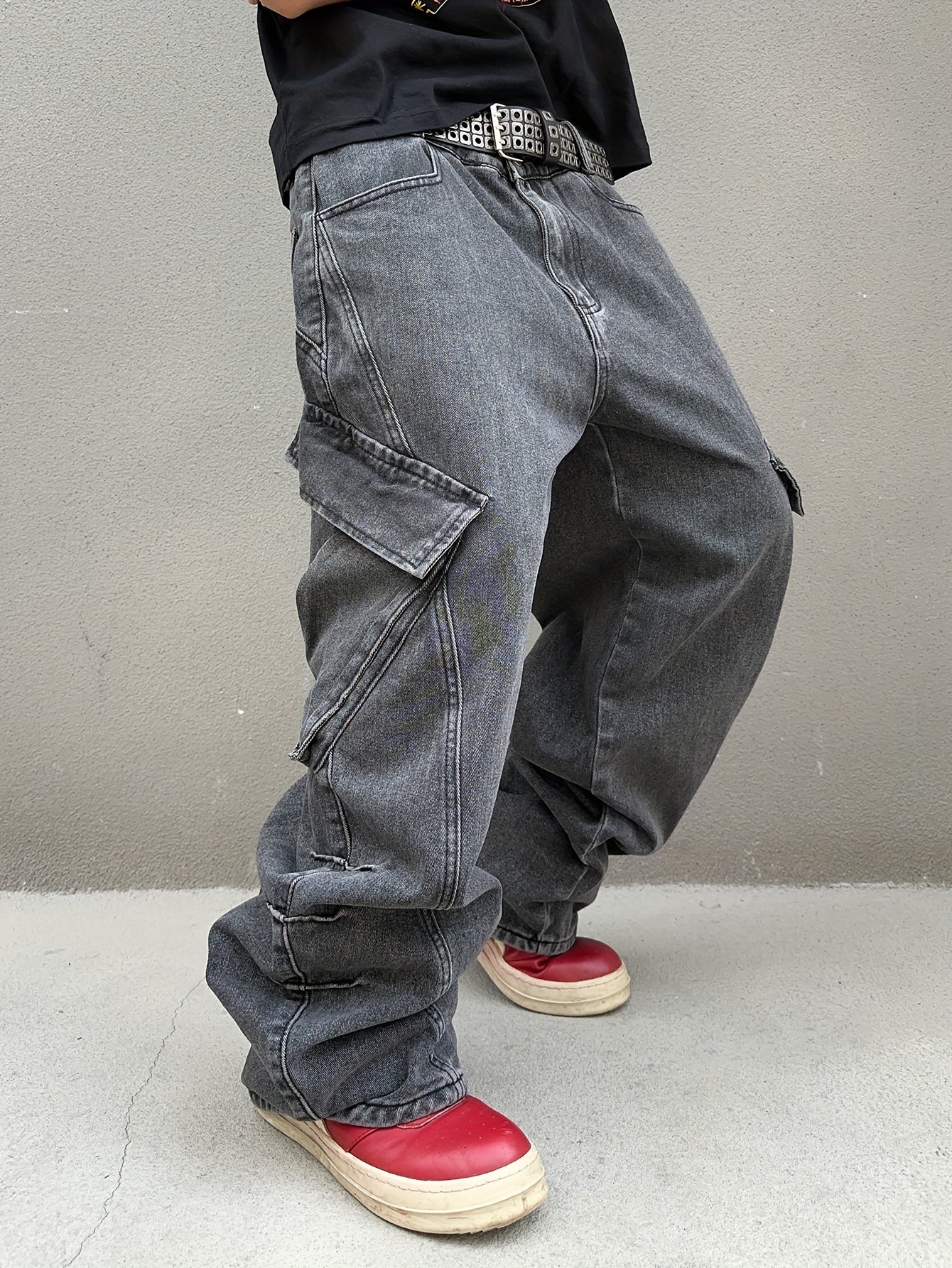 Relaxed Fit Wide Leg Cargo Jeans - Men's Stylish Comfortable Denim Pants for Street Fashion - Loose Fit, Comfy, Fashionable, and Practical