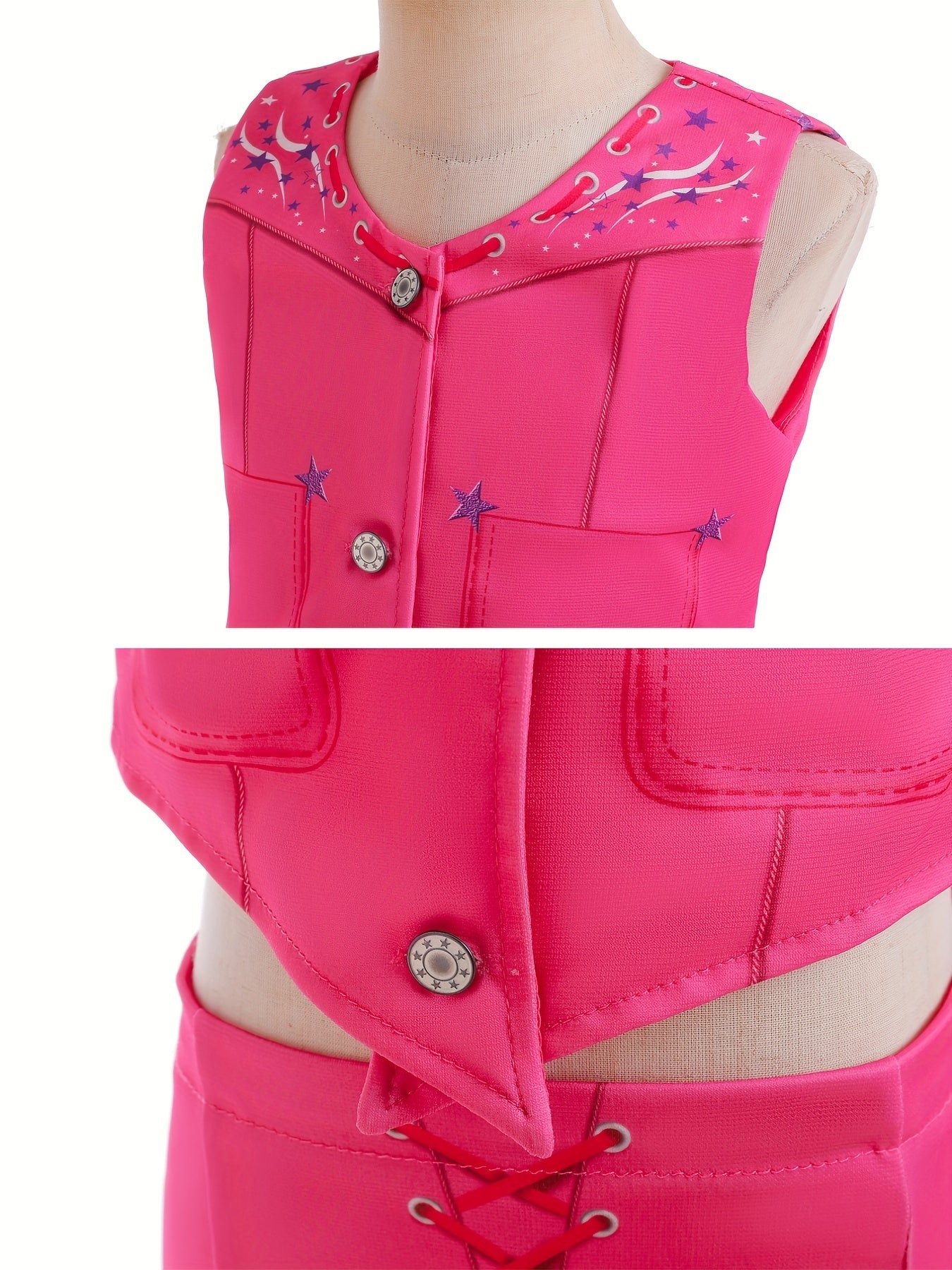 Kid's Movie Doll Cosplay Costume, Vest & Flared Pants & Accesssories, Girl's Cowgirl Dress Up Suit For Halloween Party