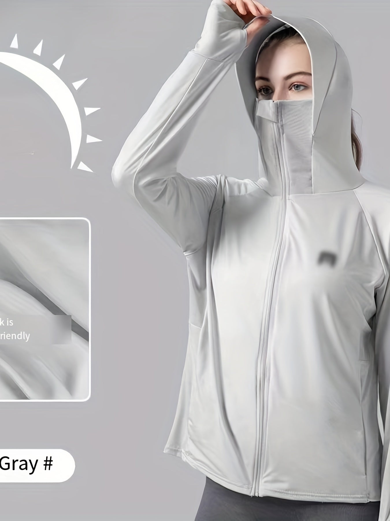 Stylish Bunny Rabbit Long Sleeve Face Cover Jacket - Women's Rash Guard with UV Protection, Outdoor Shawl Hoodie Shirt for Beach and Water Activities
