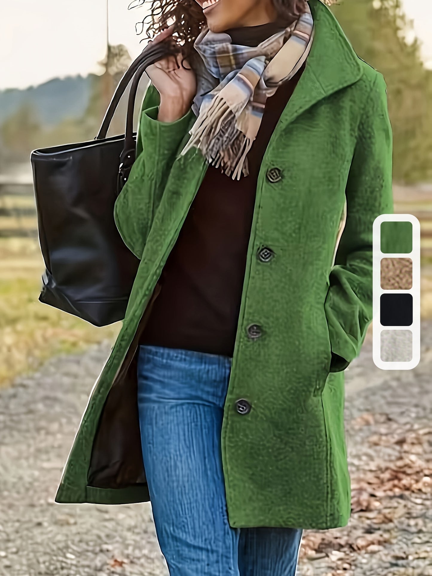 Solid Single Breasted Coat, Casual Long Sleeve Fall & Winter Outerwear, Women's Clothing