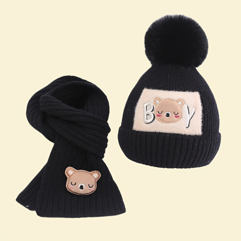 2pcs Kids' Winter Hat & Scarf Set - Cozy, Warm Knit With Ear Protection For Boys & Girls, Perfect For Skiing & Skating, Fits Ages 3-8, Head Circumference 19.69-21.26inch