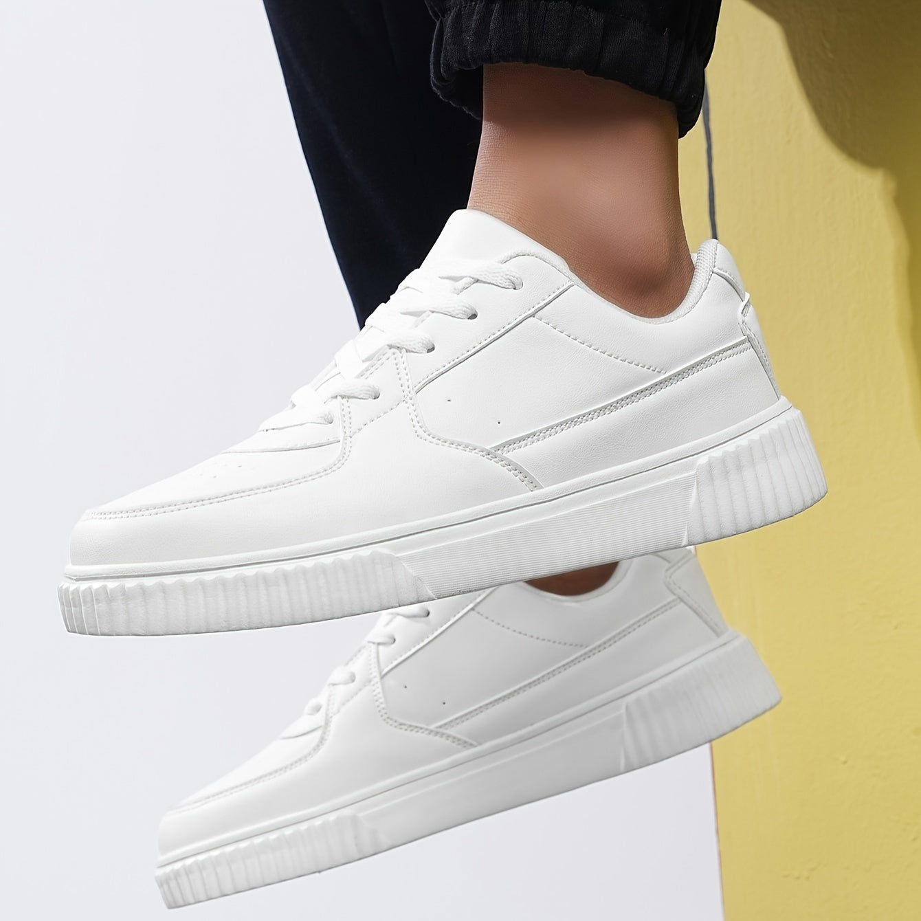 Men's Trendy White Sneakers - Versatile, Lightweight & Comfortable with Non-Slip EVA Sole for Outdoor Activities